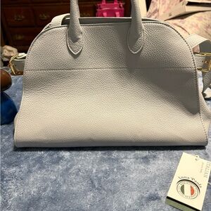 Sophisticated Cream Satchel with Gold Details